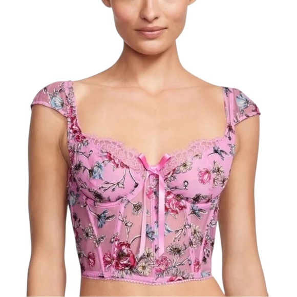 Victoria's Secret Other - Victoria's Secret Pink Floral Embroidered Cap Sleeve Corset Top Women’s Medium